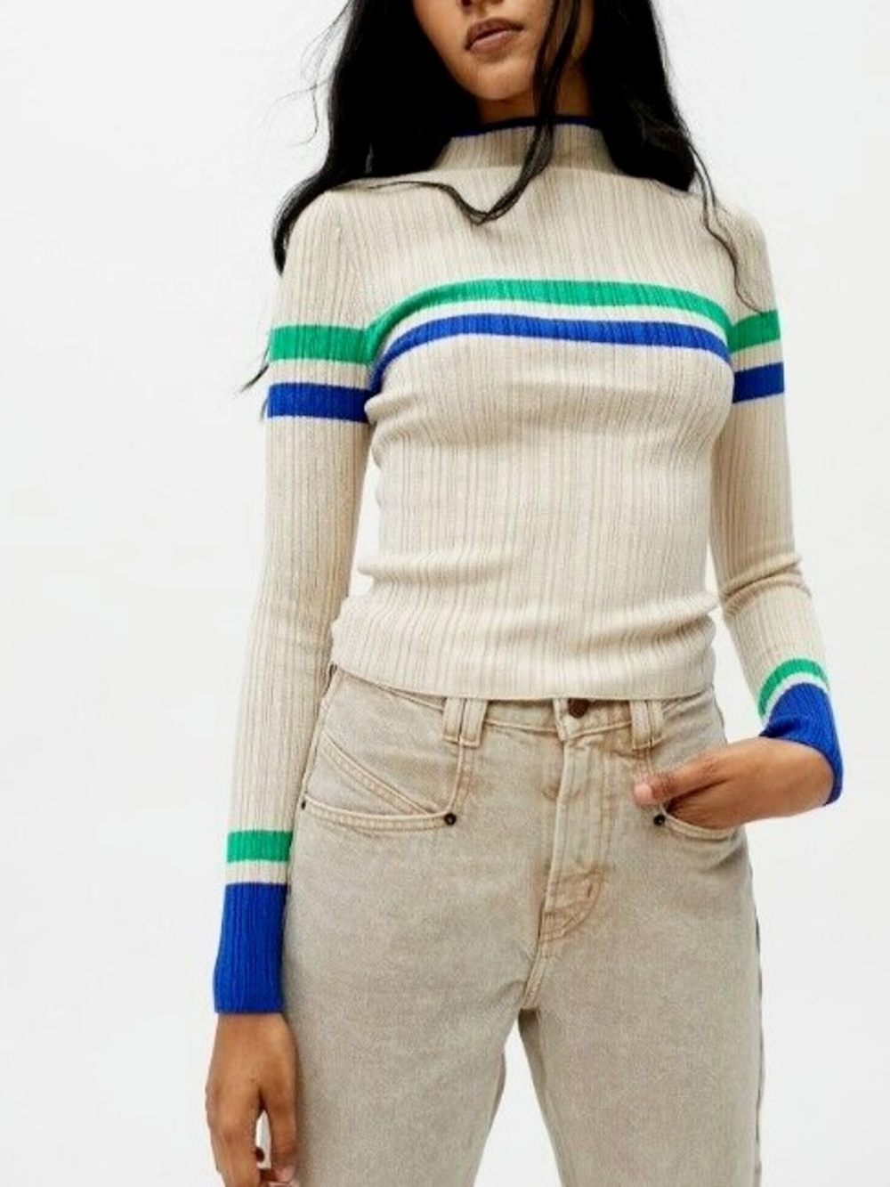 Urban Outfitters BDG Kiara Open Back Striped Mock Neck Sweater Size Small